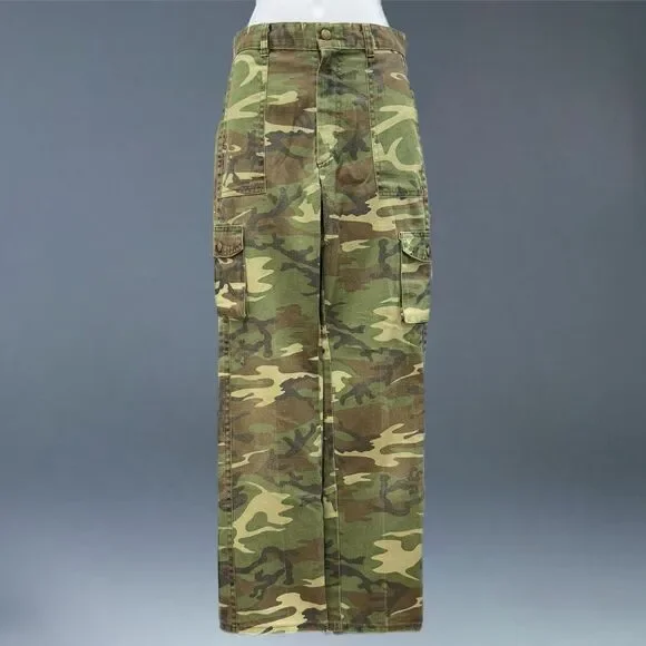 Vintage Camouflage Straight Leg Cargo Pants - Green/Brown - Picture 1 of 6